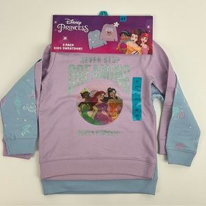 Disney Princess 2 Pack kids Sweatshirts Girls Blue Pink NWT